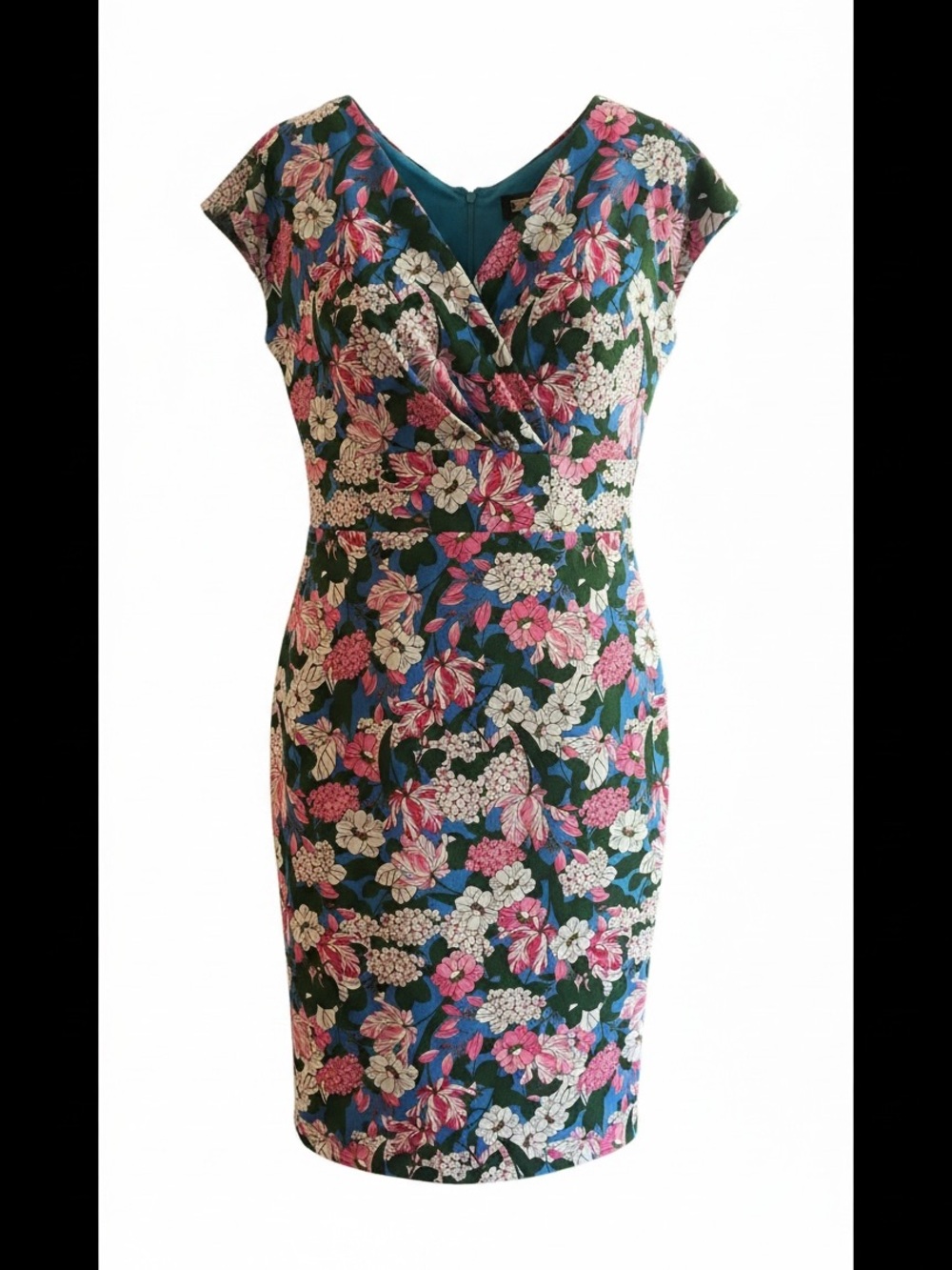 Alexia Admor Teal Sheath Dress with Pink and White Floral Print - Quality Dress!